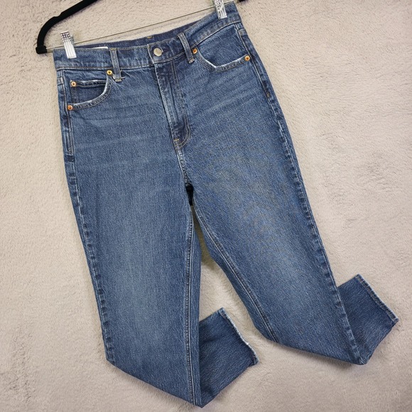Gap Mom Jeans Womens 28 Blue High Rise Tapered Medium Wash Denim Stretch Cropped - Picture 1 of 14